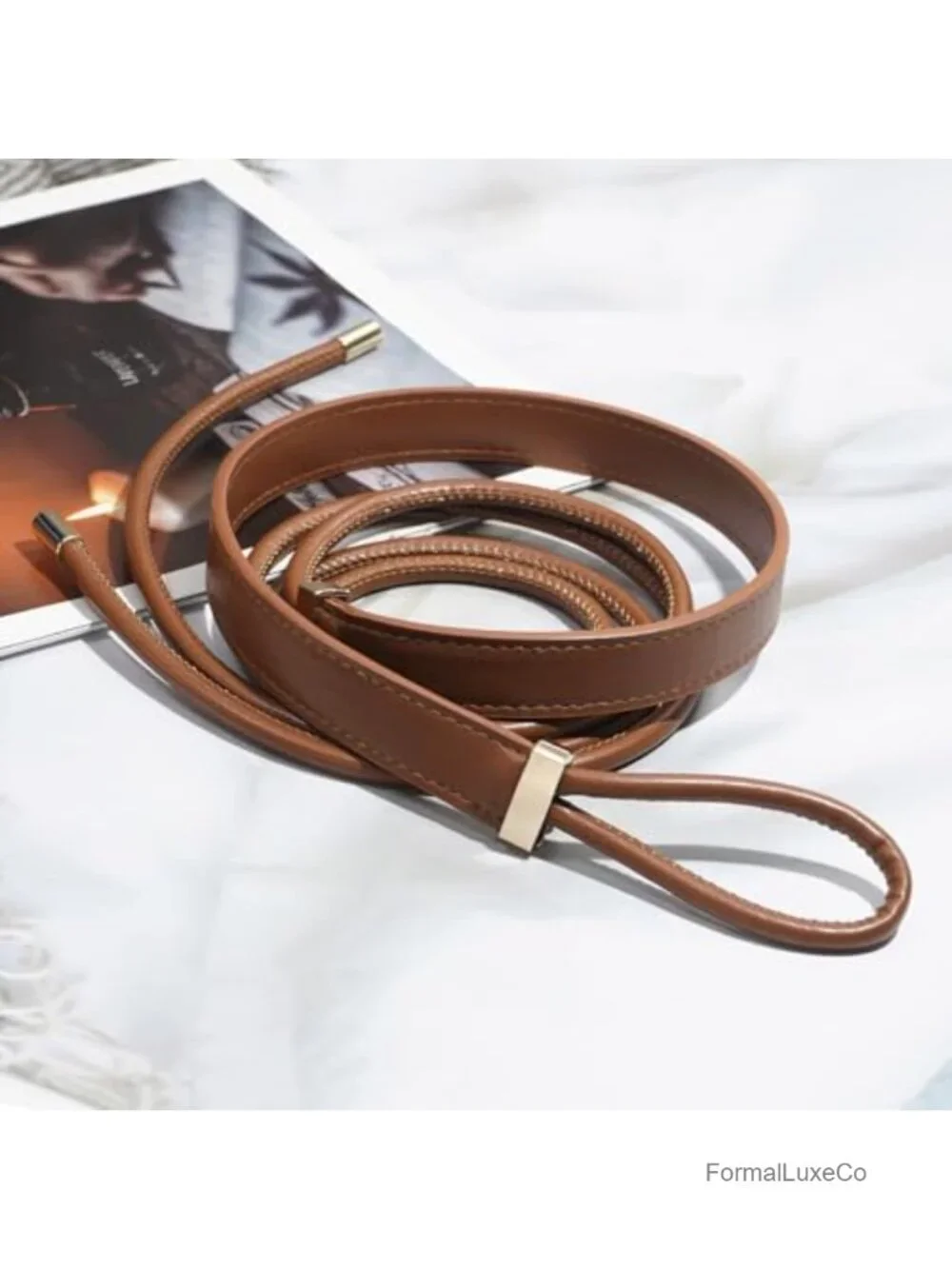 Women's Knotted Thin Waist Belt PU Leather Skinny Belts Adjustable
